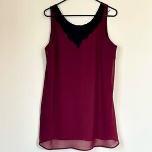 Forever 21 Wine Sleeveless Top with Black Lace Accent - Size: Large